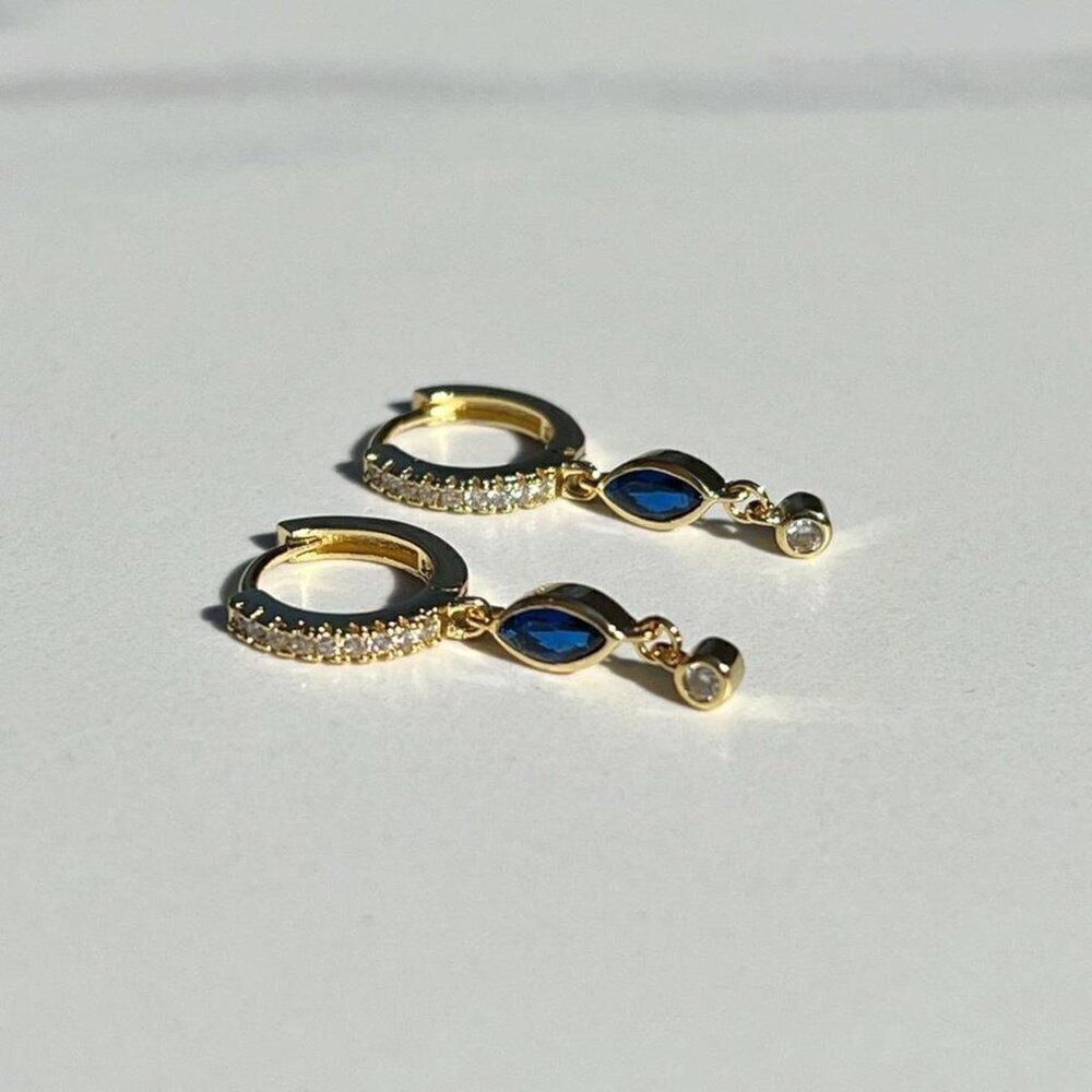 New! “Elaine” Dainty Navy Blue Drop Hoop Earrings